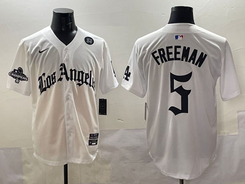Men 2025 Los Angeles Dodgers #5 Freeman White Five generations Joint Name Nike MLB Jersey style 5187